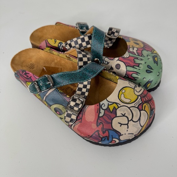 Calceo Colored Mixed Pink and Blue Abstrack Patterned Clogs Size 39 - Picture 1 of 7